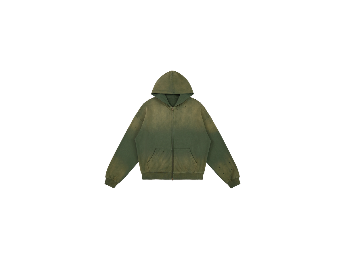 Z35 UNISEX SUN FADED DISTRESSED FULL-ZIP HOODIE [440 GSM]