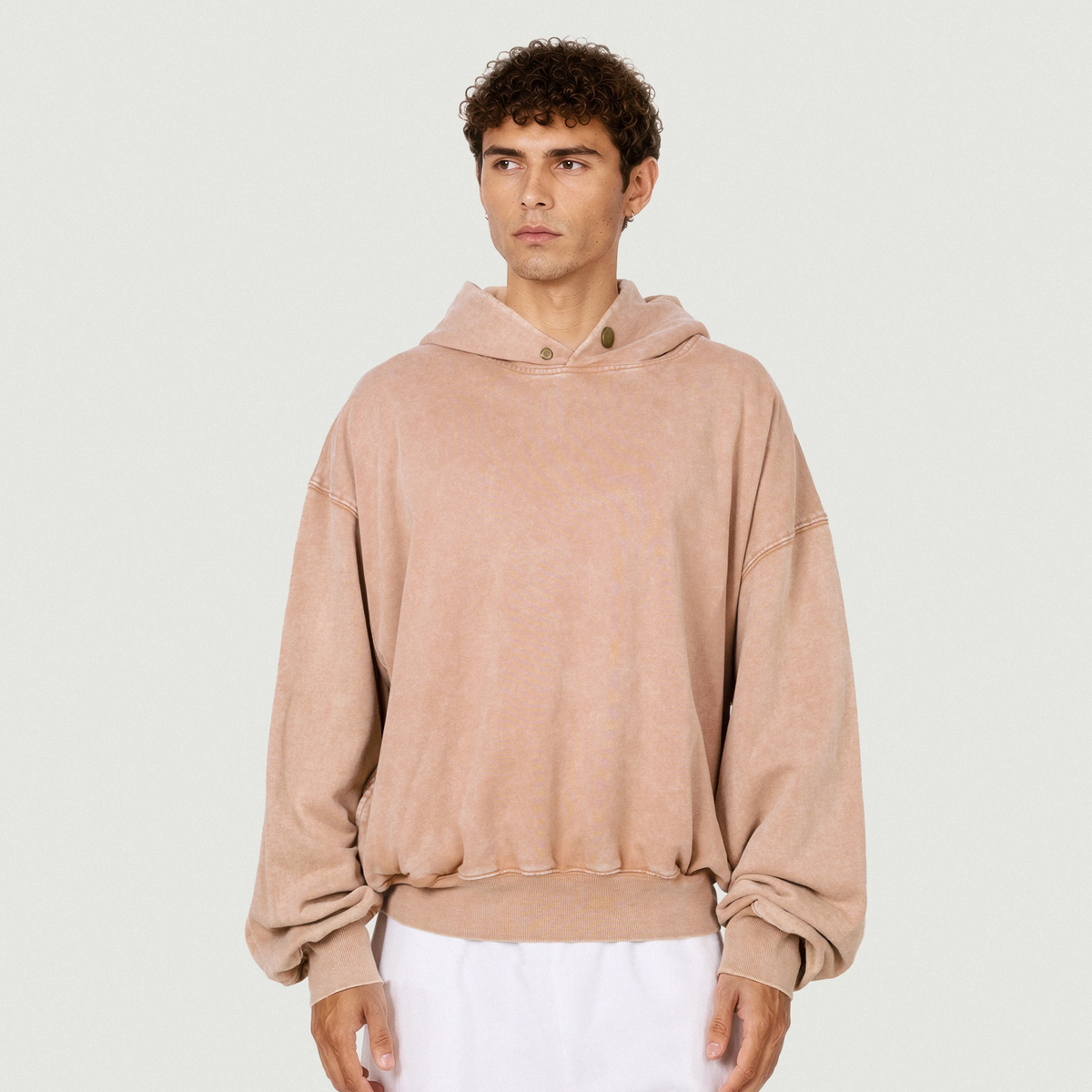 Y27 UNISEX SNAP COLLAR SNOW WASH HOODIE — PRIMROSE PINK [420 GSM]